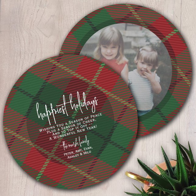 Circle Photo Back - Red Green Plaid - Happiest Holiday Card (Creator Uploaded)