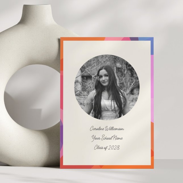 Circle Photo Colourful Border Modern Graduation Announcement (Creator Uploaded)