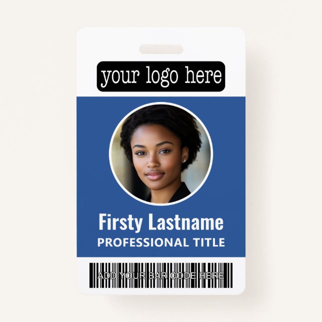 Circle Photo Custom Employee Bar Code, Logo, Name ID Badge (Front)