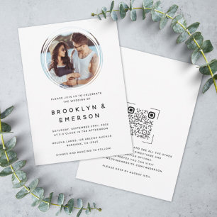 Circle Photo Minimalist QR Code Wedding Invitation