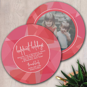 Circle Photo Modern Transparent Coral Red Happiest Holiday Card
