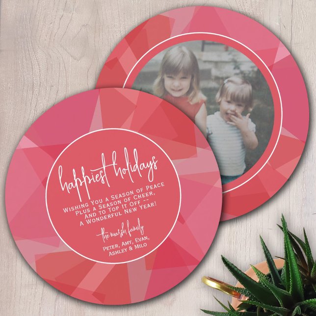 Circle Photo Modern Transparent Coral Red Happiest Holiday Card (Creator Uploaded)