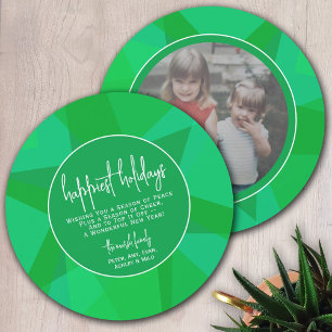 Circle Photo Modern Transparent Green - Happiest Holiday Card