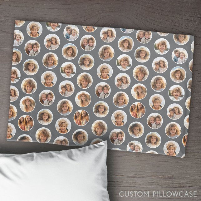 Circle Photo Pattern - 12 Pictures - black Pillowcase (Create Your Own Photo Collage Pillowcase)