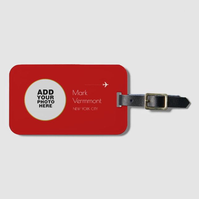 circle photo red luggage tag (Front Horizontal)