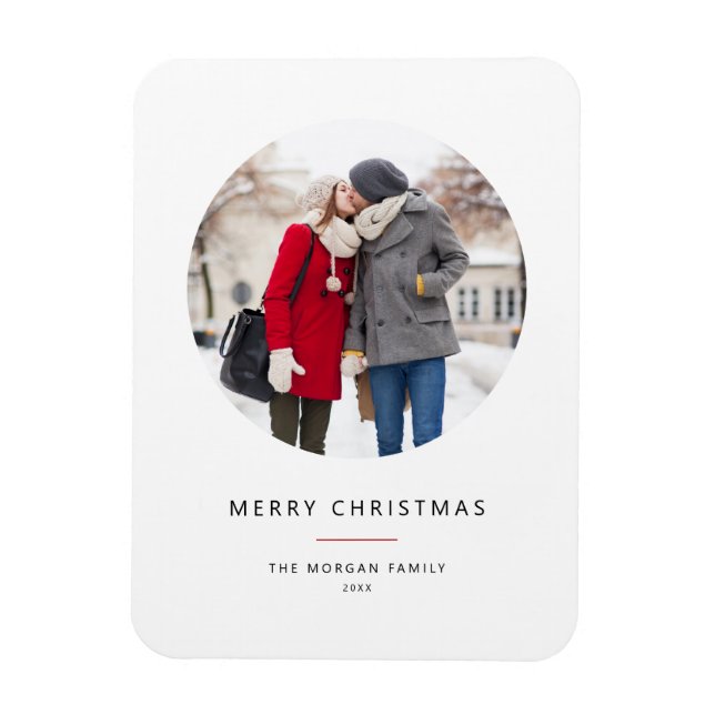 Circle Photo Red Minimalist Merry Christmas Magnet (Vertical)
