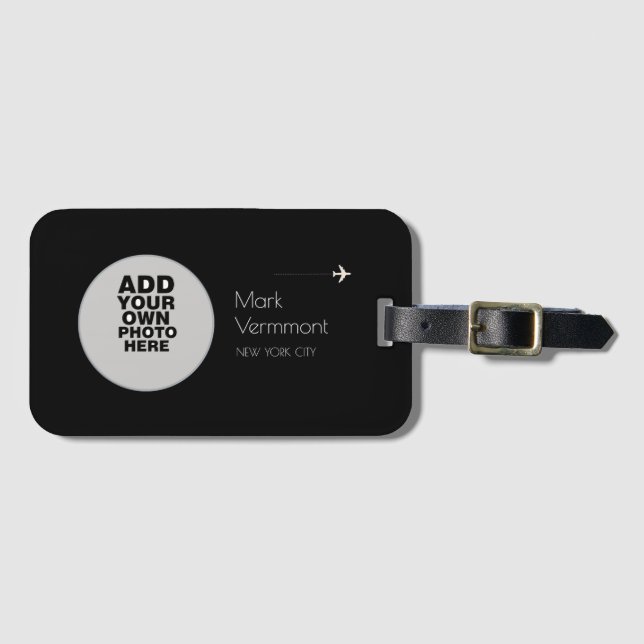 circle photo travel black & stylish luggage tag (Front Horizontal)