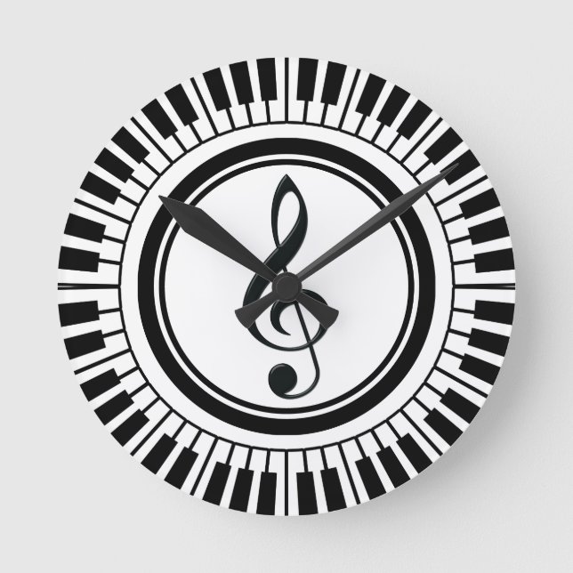 Circle Piano Keys and Treble Clef Round Clock (Front)
