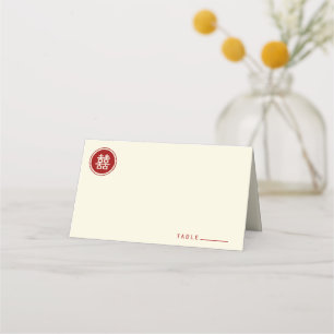 Circle Red Double Happiness Modern Chinese Wedding Place Card