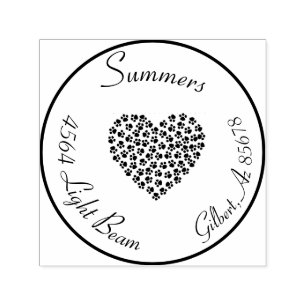 Circle Return Address Pet Dog Cat Paw Heart Self-inking Stamp