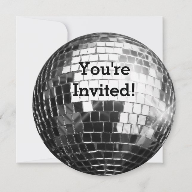 Circle Round Silver Disco Ball Cool Birthday Party Invitation (Front)