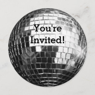 Circle Round Silver Disco Ball Cool Birthday Party Invitation