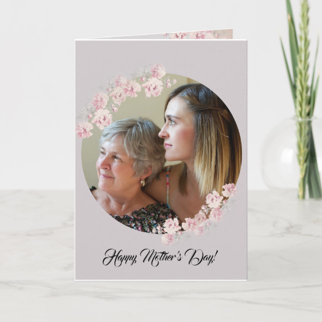 Circle Rustic Floral Gray Mother's Day Card (Front)