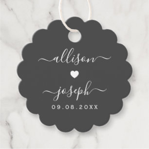 Circle Scalloped Wedding or Shower Gift Tags, Grey Favour Tags