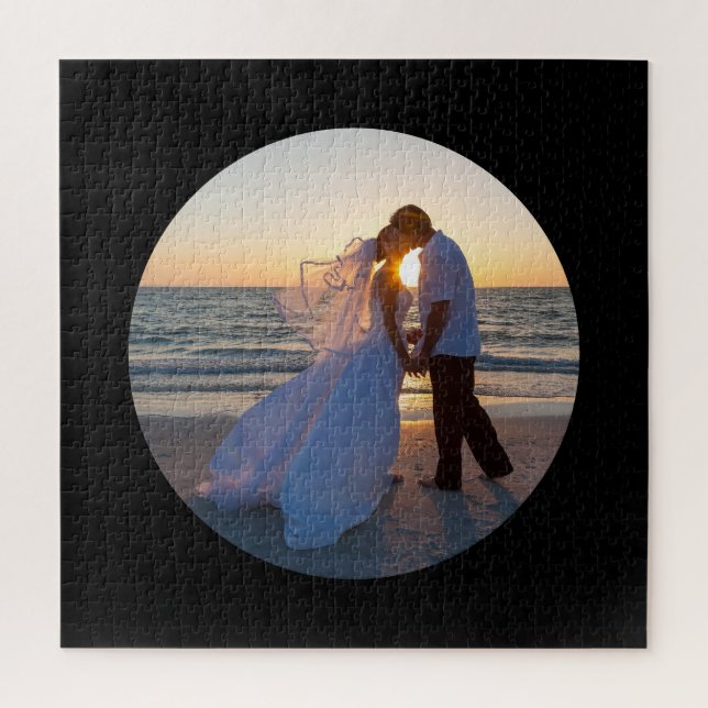 Circle Shape Wedding Photo Black Jigsaw Puzzle (Vertical)