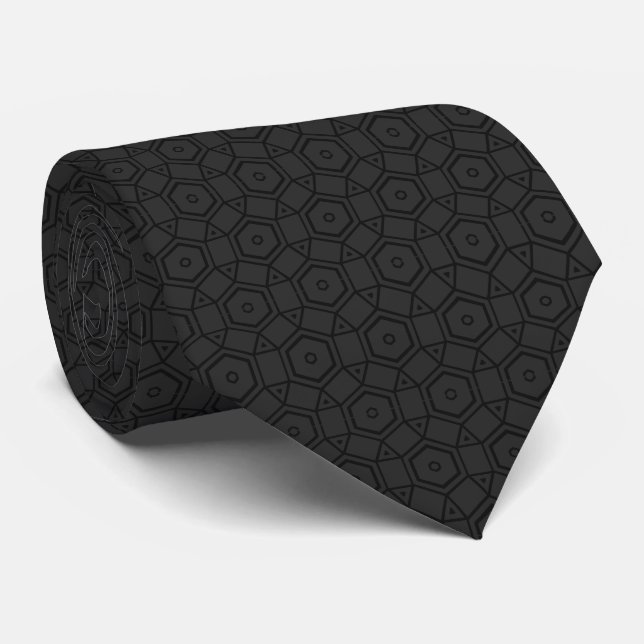 circle shaped graphic design black grey contempory tie (Rolled)