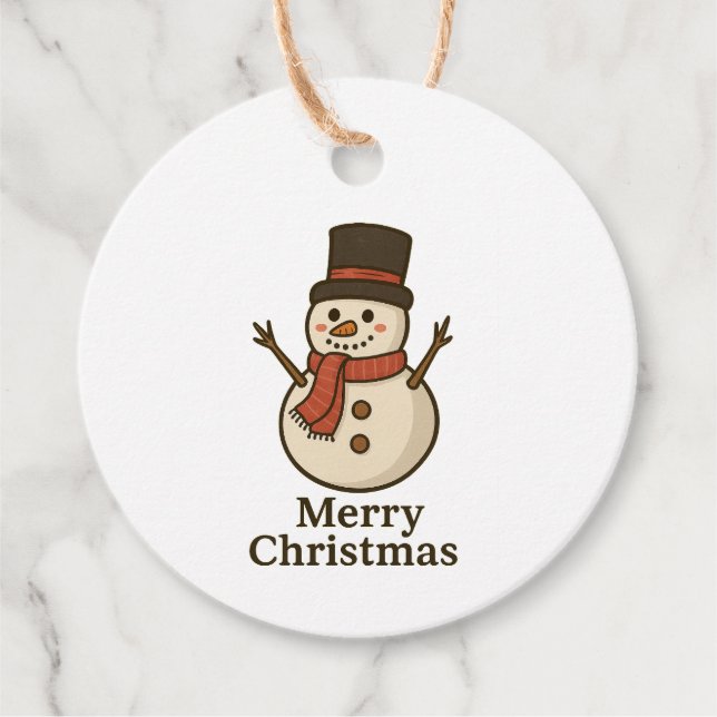 Circle Snowman Christmas Gift Tag - Front & Design (Front)