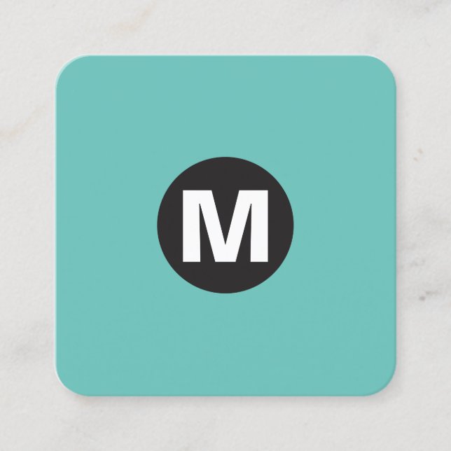 Circle Spot Monogram - Aqua Square Business Card (Front)