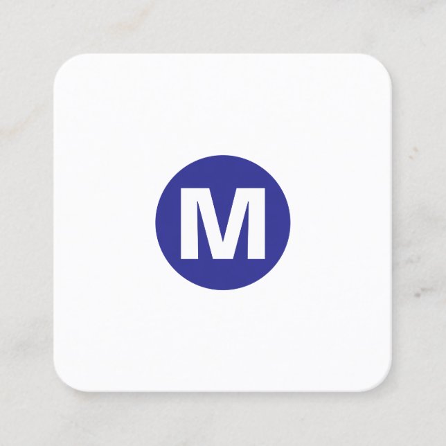 Circle Spot Monogram - Blue Square Business Card (Front)