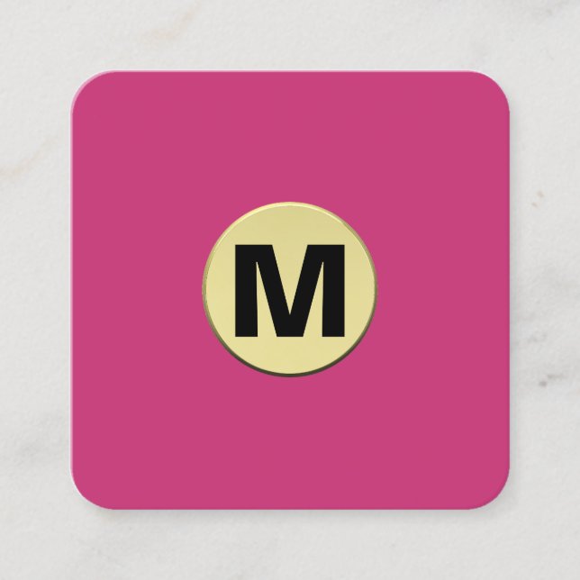 Circle Spot Monogram Gold 3d - Deep Magenta Square Business Card (Front)