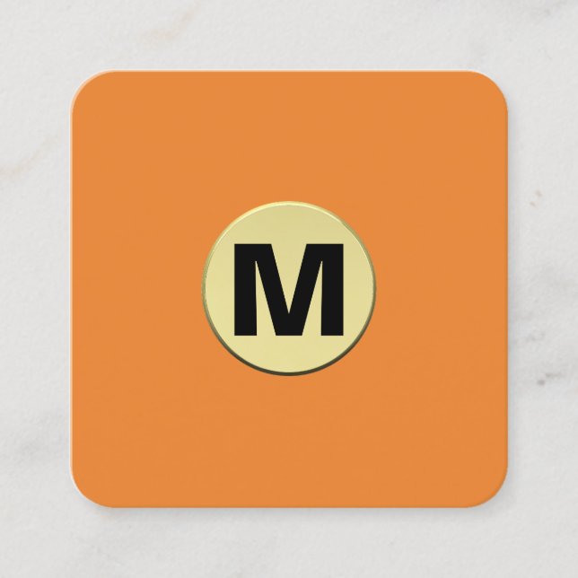 Circle Spot Monogram Gold 3d - Orange Square Business Card (Front)