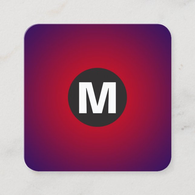 Circle Spot Monogram - Gradient - Red to Deep Navy Square Business Card (Front)