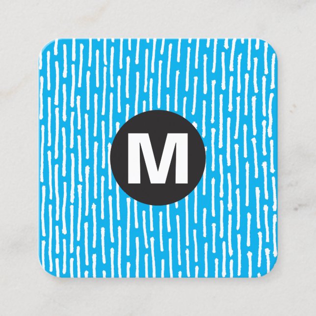 Circle Spot Monogram - Lines - Blue  #00B0EF Square Business Card (Front)