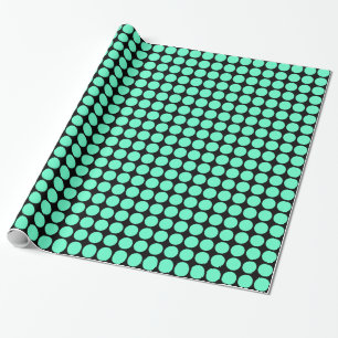 Circle Spots - Turquoise on Black Wrapping Paper