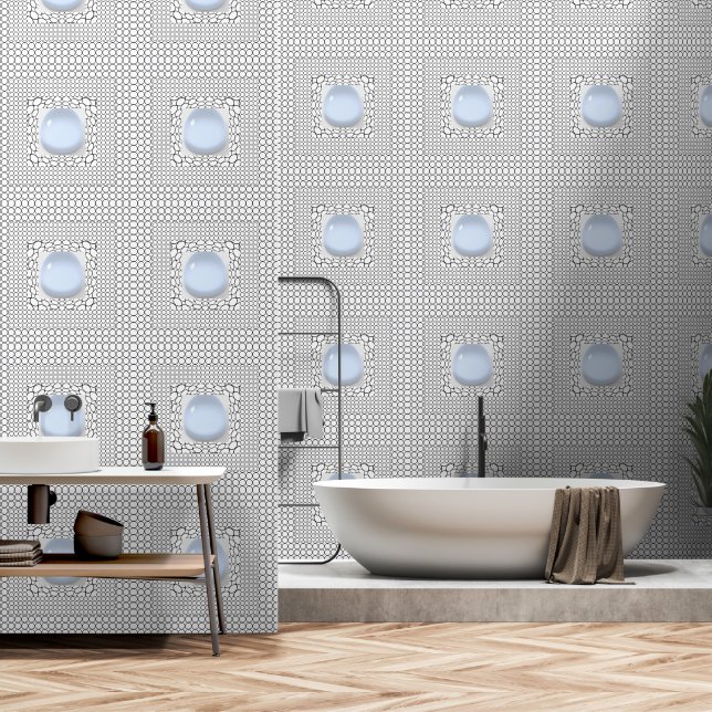 Circle Squares Burst Blue Nugget  Wallpaper (Bathroom)