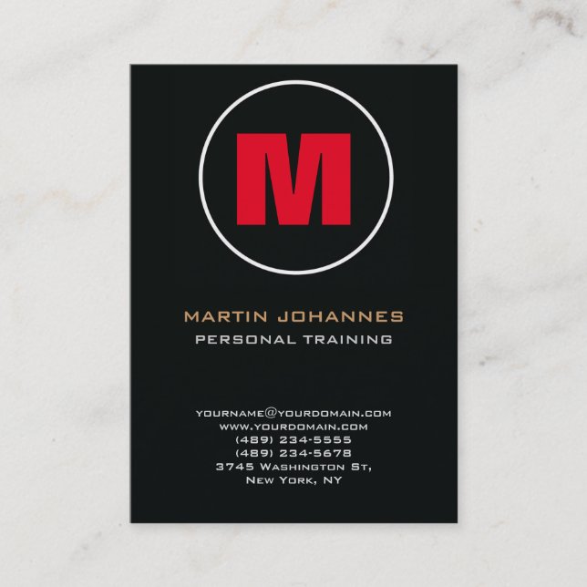 Circle Stamp Monogram Dark Red Personal Trainer Business Card (Front)
