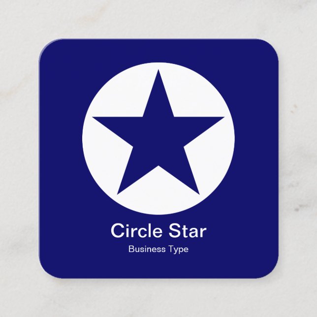 Circle Star - White on Dark Blue Square Business Card (Front)