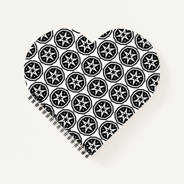 Circle Stars Black White pattern Notebook (Front)