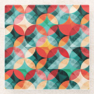 Circle Symphony: Colourful Abstract Vintage Glass Coaster