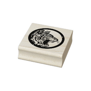 Circle Tiger Head Rubber Stamp