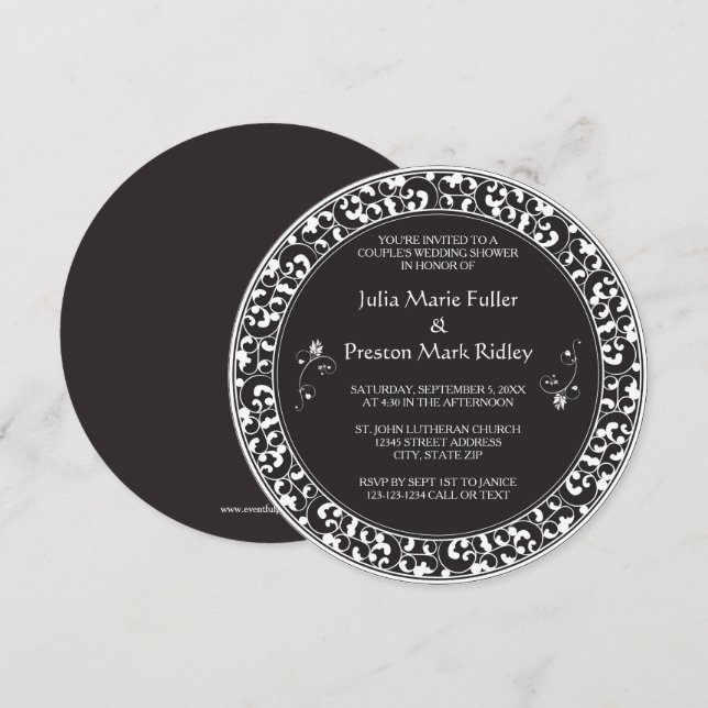 Circle Vintage Black Design-Couple's Shower Invite (Front/Back)