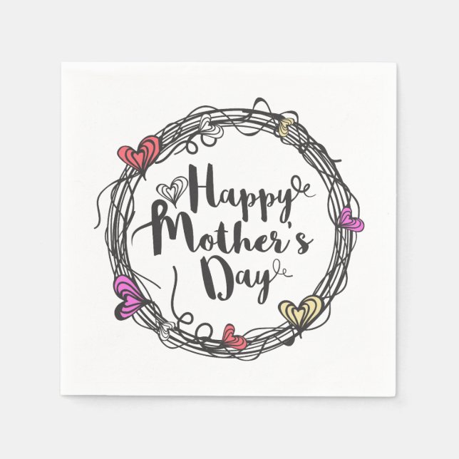 Circle w/ Hearts Happy Mother's Day | Napkin (Front)