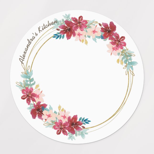 Circle Waterproof Label with Gold Wreath & Flowers (Design 1)