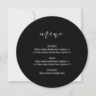 Circle Wedding Plate Menu Black Calligraphy
