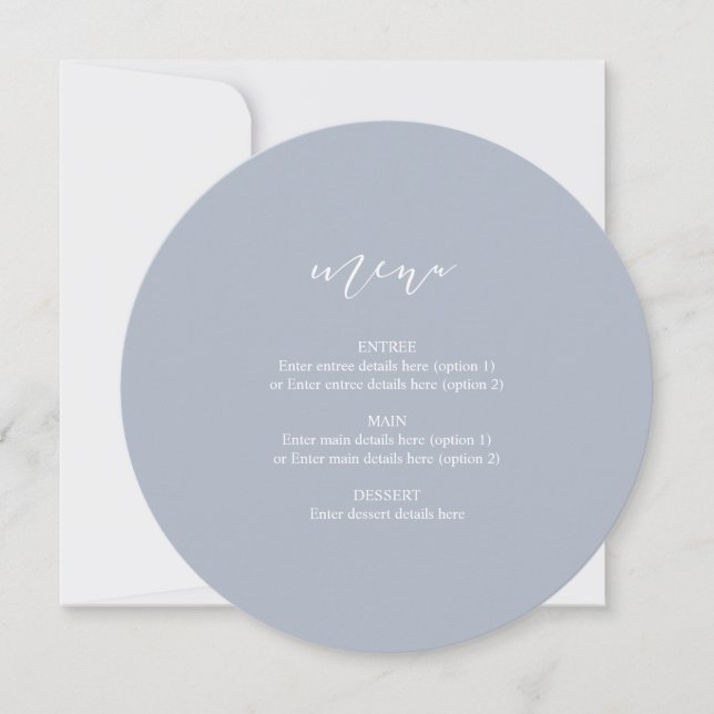 Circle Wedding Plate Menu Blue Elegant Calligraphy (Front)
