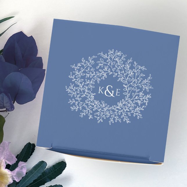 Circle white art leaves wedding classic blue  favour box (Creator Uploaded)