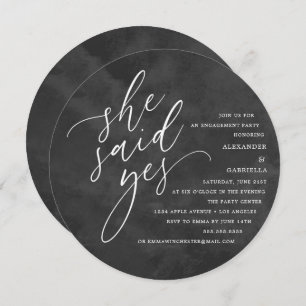 Circle White Script She Said Yes Engagement Party Invitation