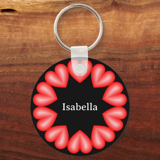 Circle with hearts and customisable name key ring (Front)