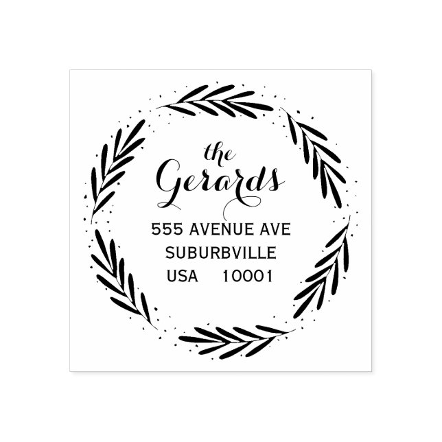 Circle Wreath Branches Custom Rubber Stamp (Imprint)