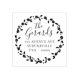 Circle Wreath Family Address Custom Rubber Stamp