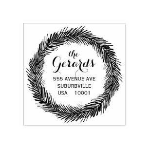 Circle Wreath Leaves Custom Rubber Stamp