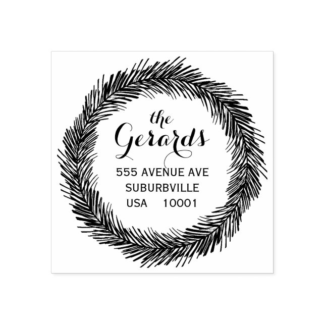Circle Wreath Leaves Custom Rubber Stamp (Imprint)