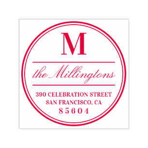 Circled Monogram Family Name Script Return Address Self-inking Stamp