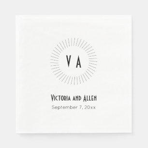 Circled Monogram with Name and Date Wedding Napkin