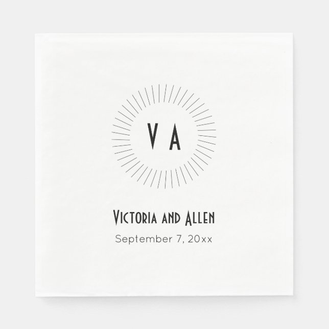 Circled Monogram with Name and Date Wedding Napkin (Front)