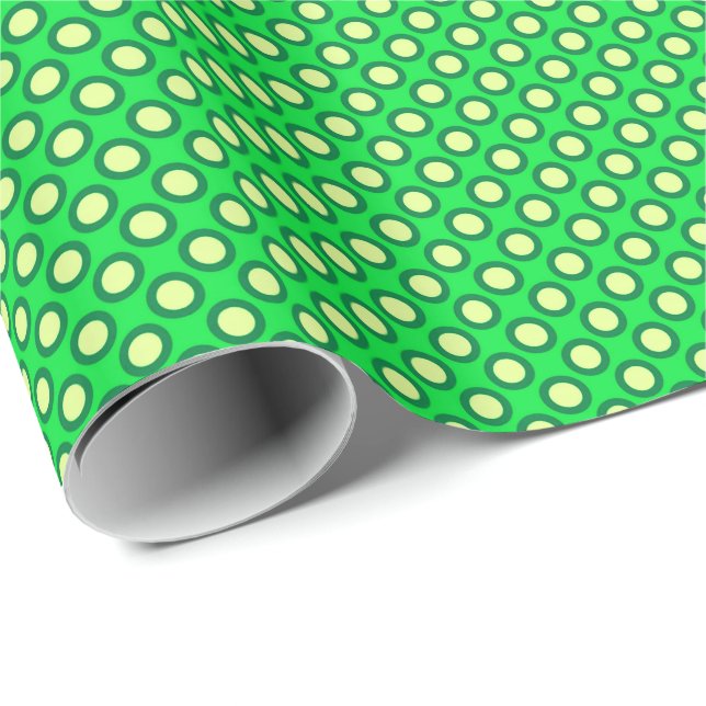 Circled polka dots, emerald green and yellow wrapping paper (Roll Corner)